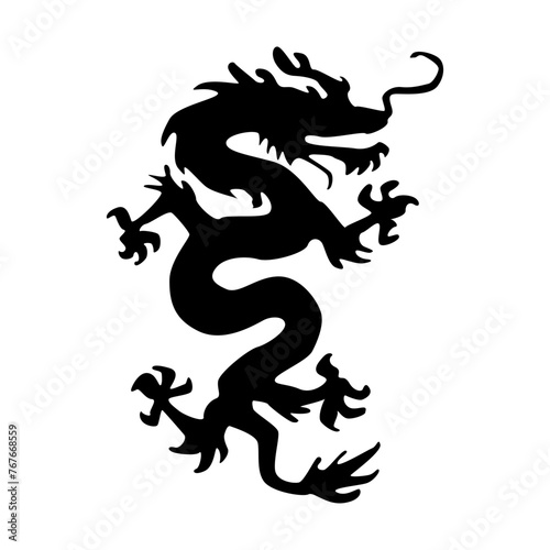 Black Silhouette of Chinese Dragon. Vector Illustration.