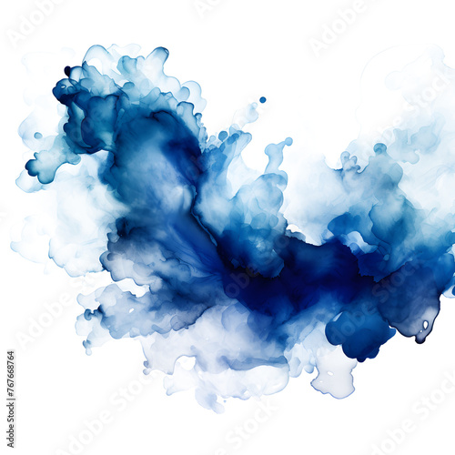 Dark blue watercolor stain on white and transparent background