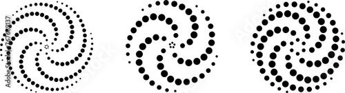 Dotted gradient round spiral icon. Halftone effect vortex circle shape with dotted pattern. Progress round loader. Half tone abstract circle. Vector illustration isolated on the white background.