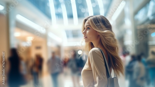 blurred abstract image of people in the lobby of shopping mall