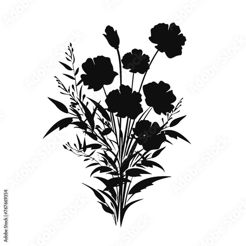 black and white drawing of flowers on a white background