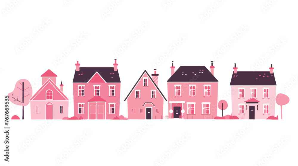 Pink Houses flat vector isolated on white background