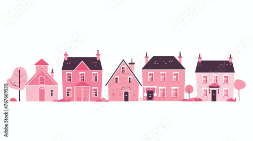 Pink Houses flat vector isolated on white background