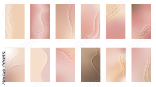 Nude gradient. Pastel nude background set, modern gradient vector design. Trendy screen