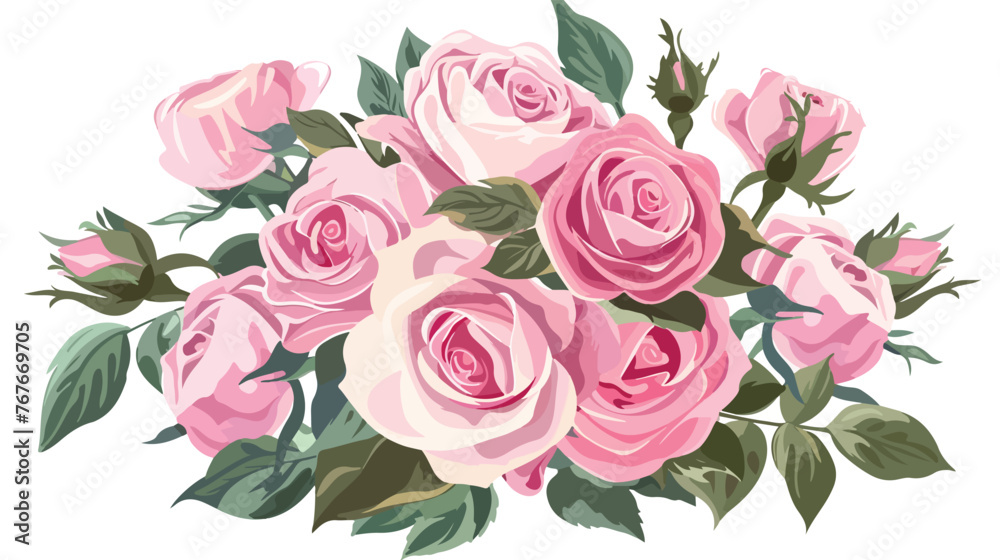 Pink Rose Bouquet flat vector isolated on white background