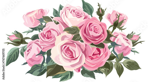 Pink Rose Bouquet flat vector isolated on white background
