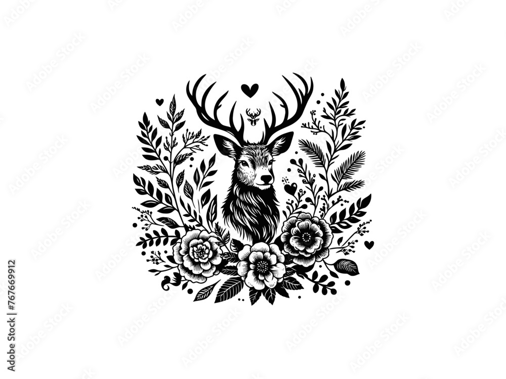 Enchanted Blooms: Floral Deer Vector Illustration for Whimsical Nature Design