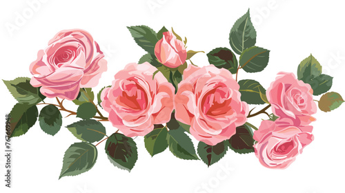 Pink Roses flat vector isolated on white background 