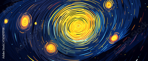 Hand drawn cartoon beautiful abstract artistic spiral night sky illustration 