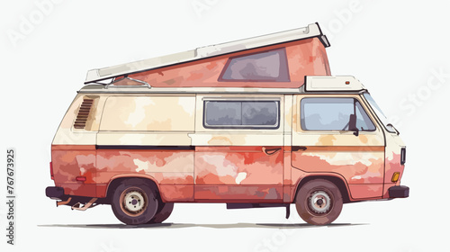 Retro Campervan Watercolor flat vector isolated on wh