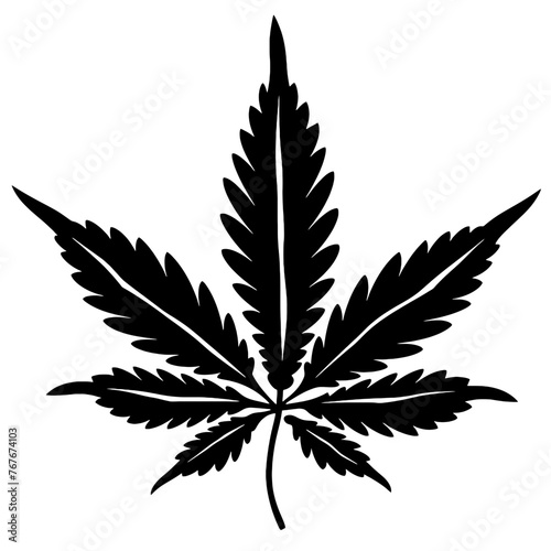 Silhouette of Pot Cannabis marijuana hemp leaf for CBD THC logo design