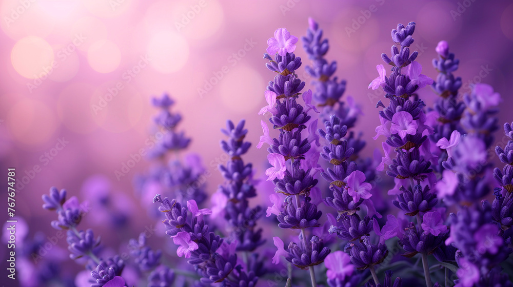 Lavender flowers on purple bokeh background, close up Lavender flowers on purple bokeh background, close up