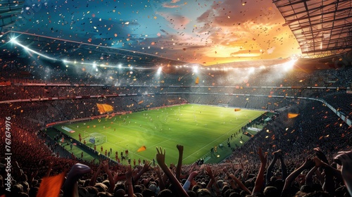 Soccer stadium full of spectators, AI generated Image photo