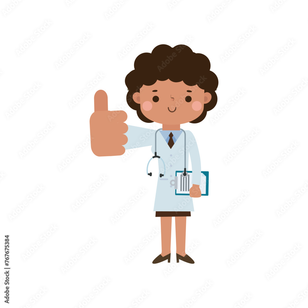 Cute cartoon doctor smiling giving thumbs up character flat style National Doctors' Day vector illustration on white background Cute cartoon doctor smiling giving thumbs up character flat style National Doctors' Day vector illustration on white background