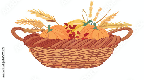 Rustic Harvest Basket flat vector isolated on white background