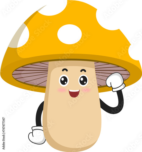 cute mushroom cartoon character with pose and expression photo