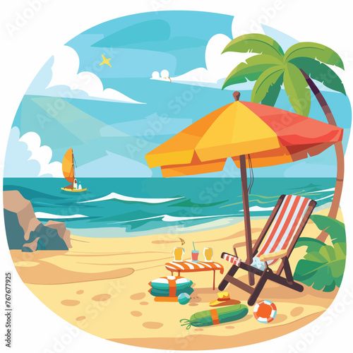 Holiday in the beach cartoon vector illustration 