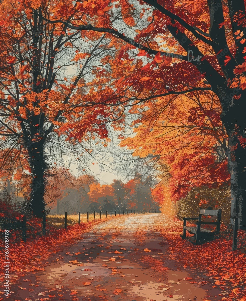 Health awareness events Autumnal reds and browns Landscape Photography Bold Pixel Art ,