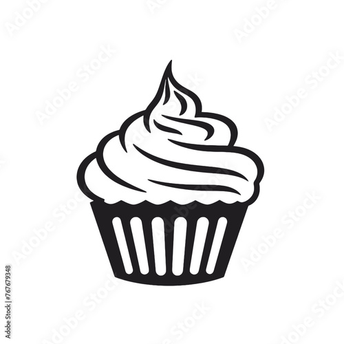 Birthday cupcake silhouette icon. Vector template for tattoo or laser cutting.