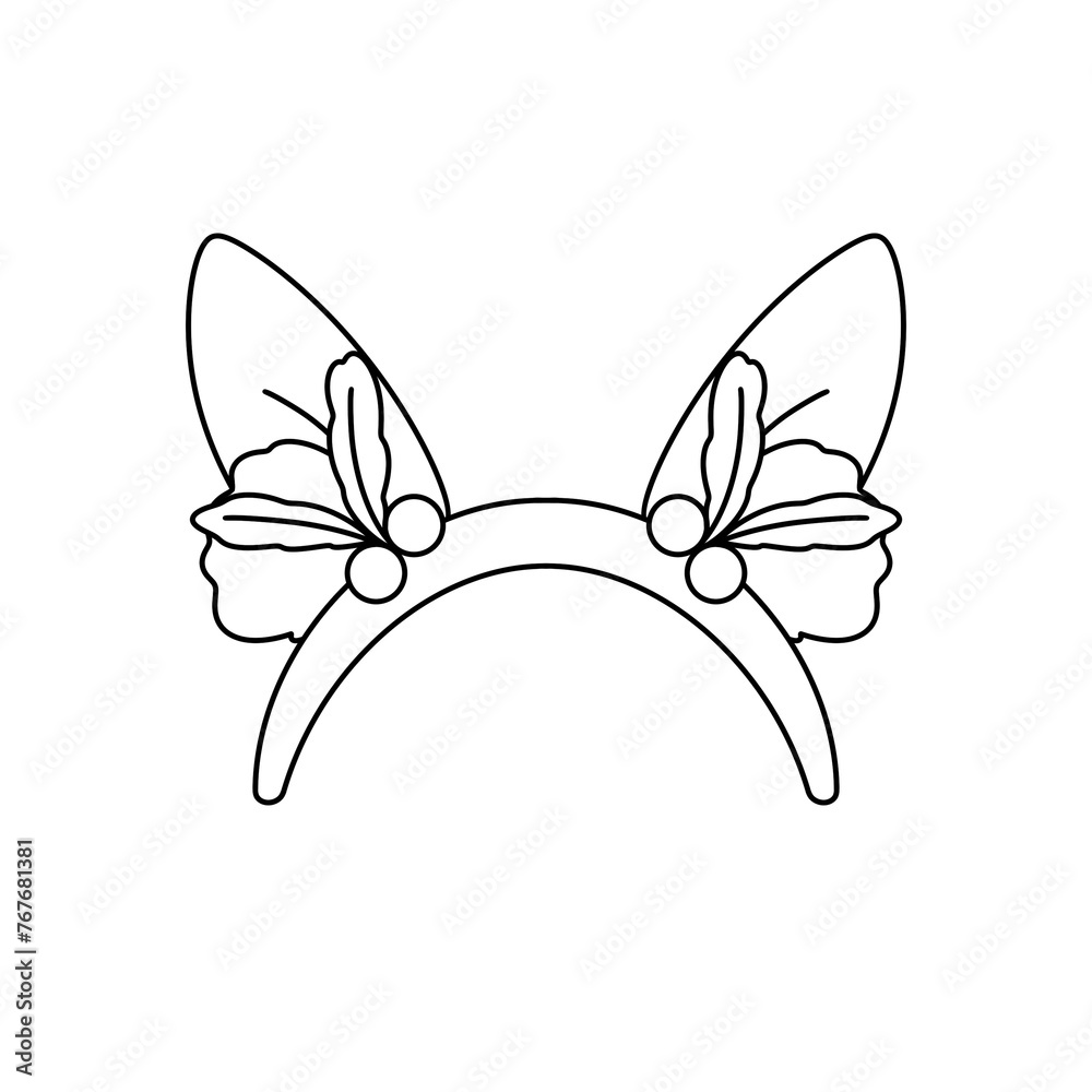 Obraz premium A pair of animal ears with flowers on them. The ears are drawn in black and white