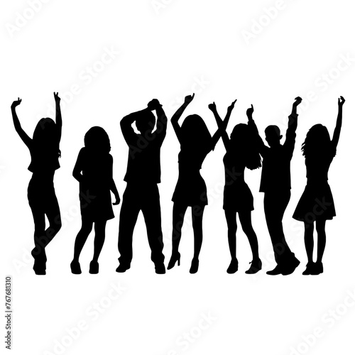 Silhouette happy young group party people together dancing, cheering crowd dance to the music at musical concert – stock vector