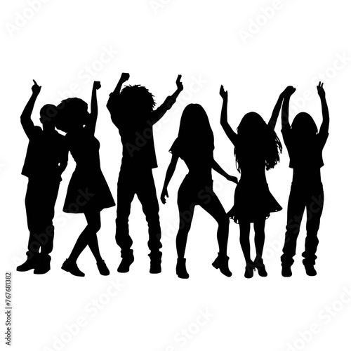 Silhouette happy young group party people together dancing, cheering crowd dance to the music at musical concert – stock vector