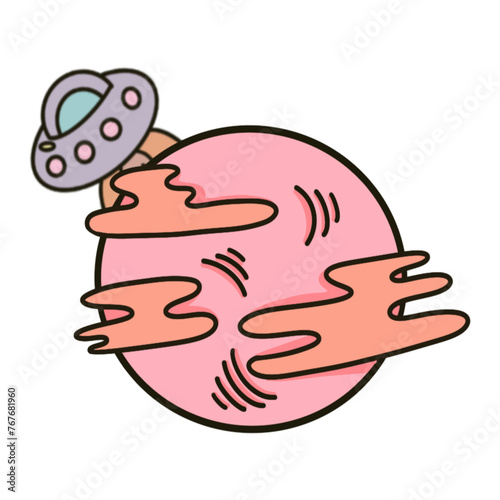 cartoon style planet on white background