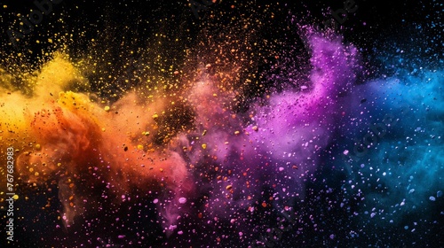 Colorful Explosive Powder Burst in Darkness