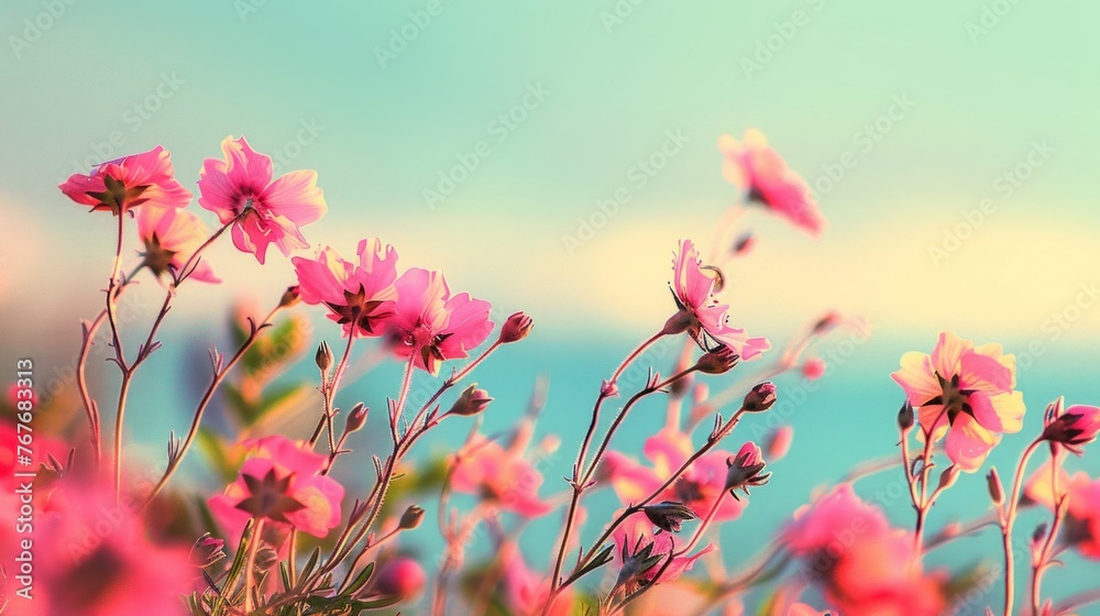 Cosmos Flowers Blooming at Sunset