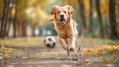golden retriever running in the park playing with ball