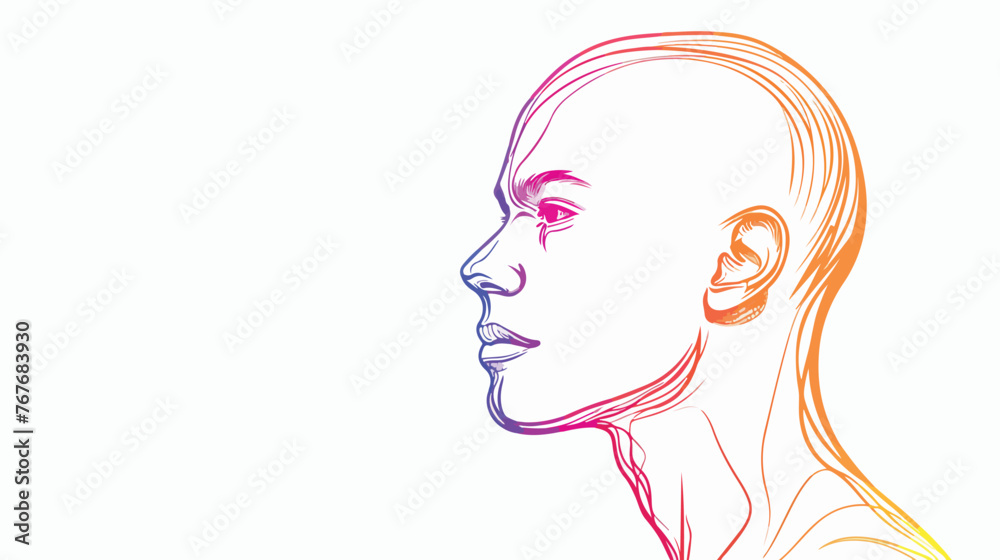 Rainbow gradient line drawing of a cartoon bald man 