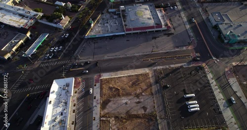 Las vegas NV USA, Revealing Drone Shot of North Strip Buildings on Sunset