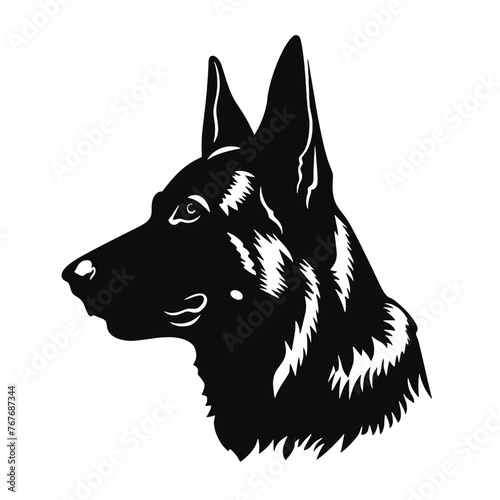Vector Silhouette  portrait of a German shepherd dog on a white background