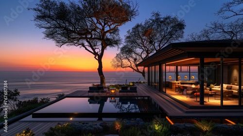 Modern Beachfront Villa at Sunset © lin