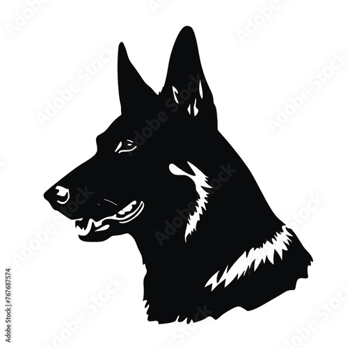 Vector Silhouette portrait of a German shepherd dog on a white background