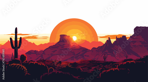 Sunset over Desert Flat vector