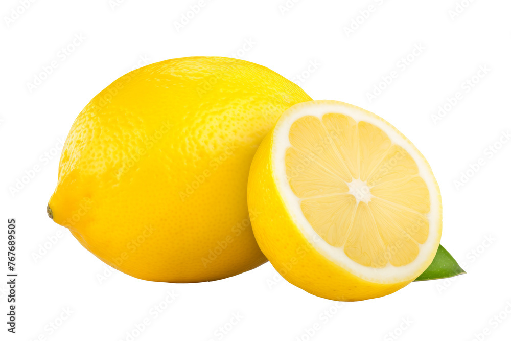 Lemon fruit with leaf isolate. Lemon whole, half, slice, leaves on white. Lemon slices with zest isolated. With clipping path. Full depth of field. Lemon fruit with leaf isolate. Lemon whole, half, slice, leaves on white. Lemon slices with zest isolated. With clipping path. Full depth of field.