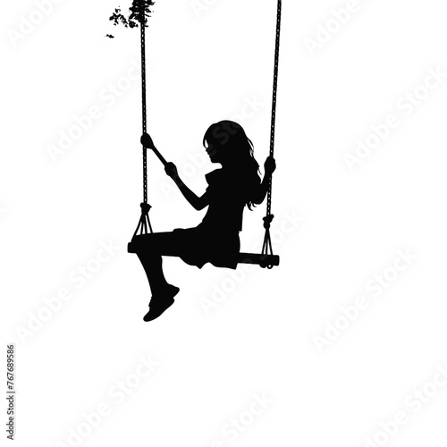 Women swinging on the swing silhouettes set vector illustration.
