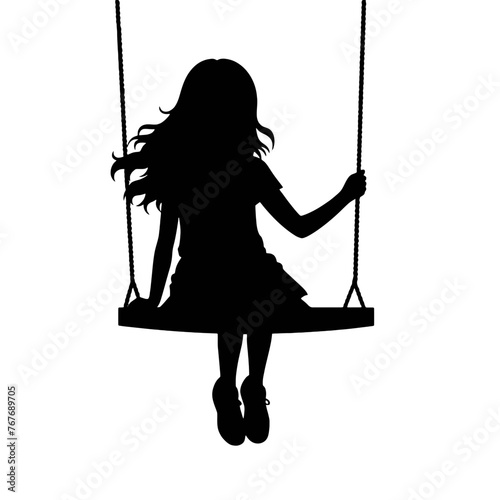 Women swinging on the swing silhouettes set vector illustration.