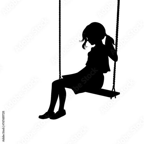 Women swinging on the swing silhouettes set vector illustration.