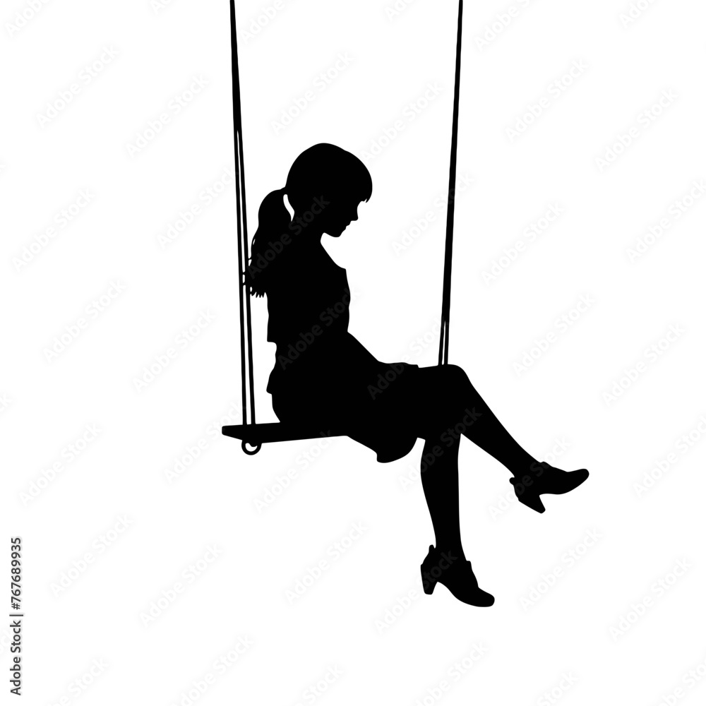 Women swinging on the swing silhouettes set vector illustration. Women swinging on the swing silhouettes set vector illustration.