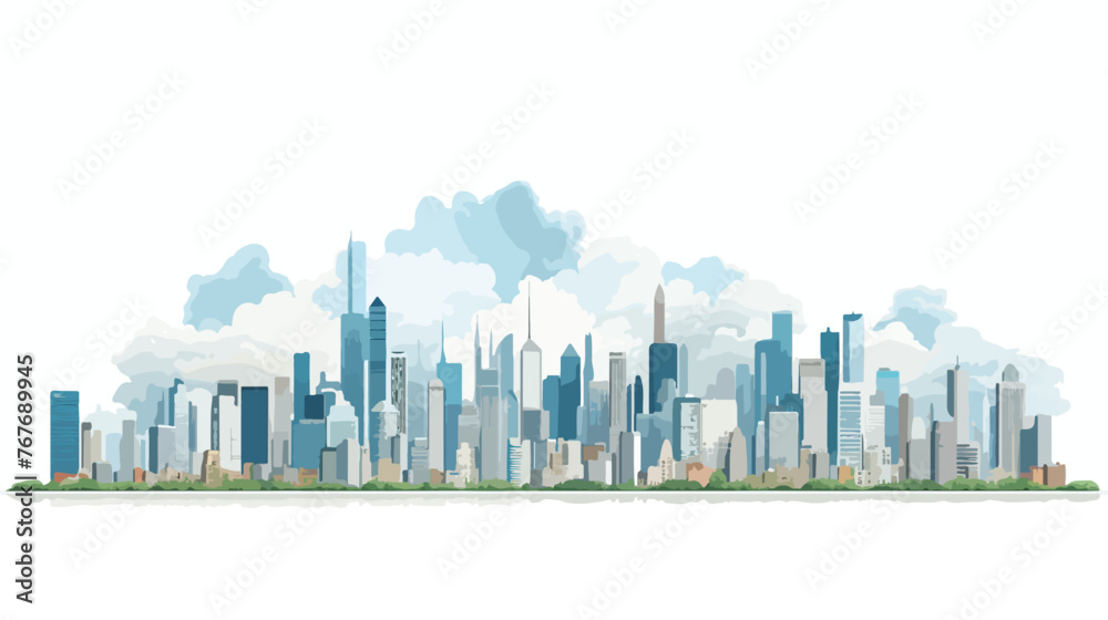 City Skyline Tall Buildings Reach Up Towards Clouds A