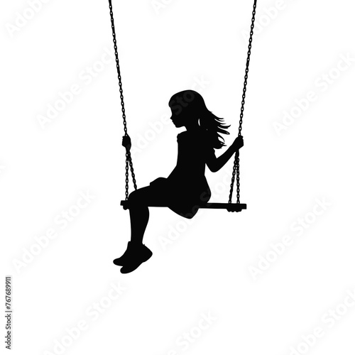 Women swinging on the swing silhouettes set vector illustration.