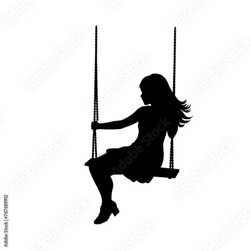 Women swinging on the swing silhouettes set vector illustration.