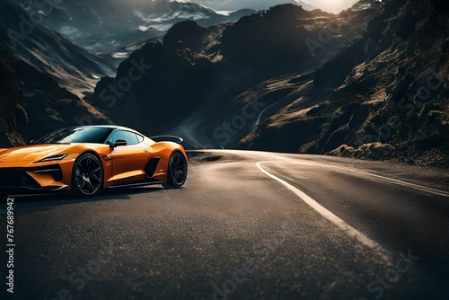 An exhilarating scene with a sports car set against an inspiring background, the HD camera presenting the powerful aesthetics and sleek lines in breathtaking photo