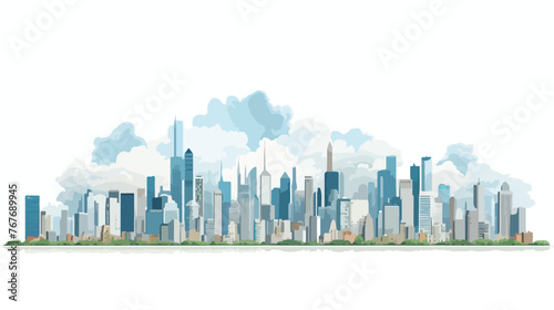 City Skyline Tall Buildings Reach Up Towards Clouds A