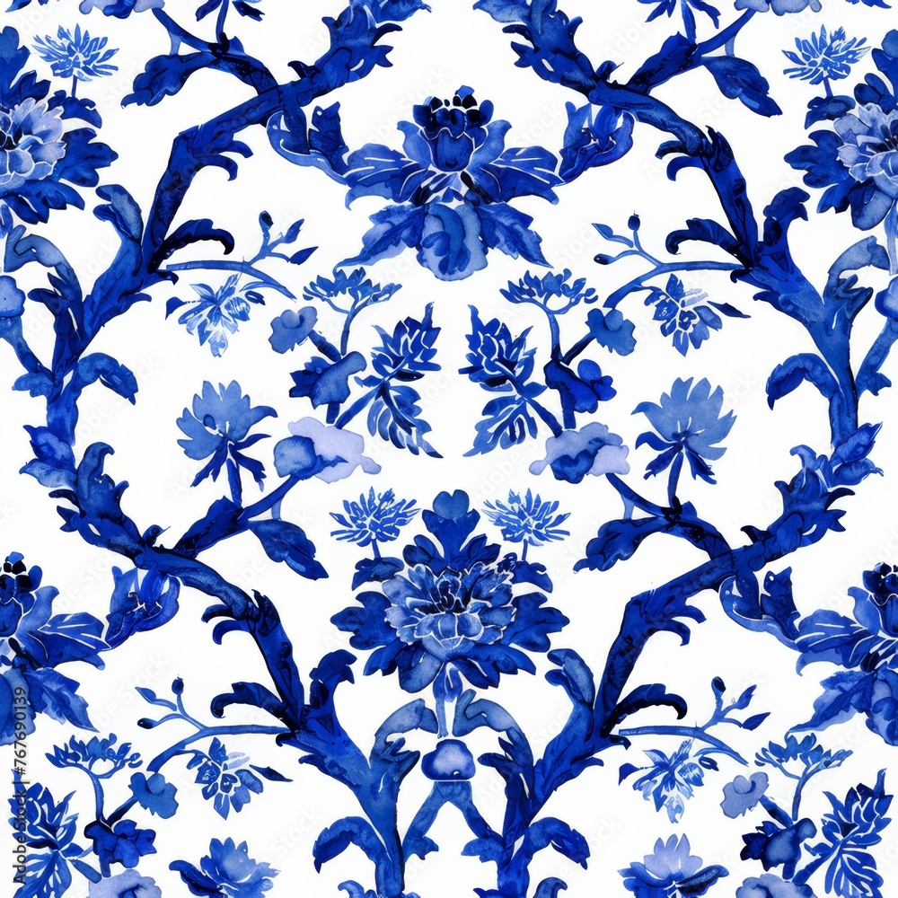 Watercolor Seamless pattern with blue and white Watercolor Seamless pattern with blue and white