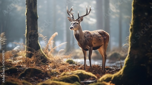 Deer in the forest  calm  bright  nature  wallpaper  banner