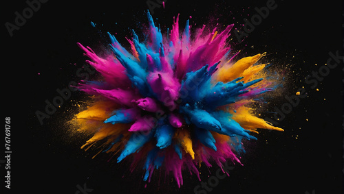 Realistic explosion Holi festival black background without any text. generative AI
