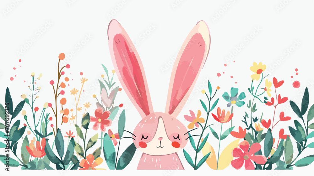 The rabbit ears in flowers Flat vector isolated on white